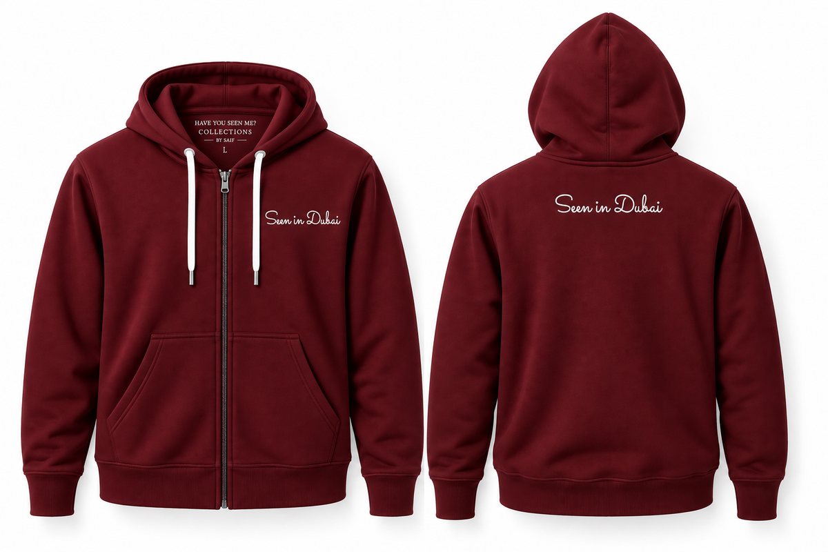 Seen in Dubai Fit Zipper Hoodie -
Front & Back Embroidery