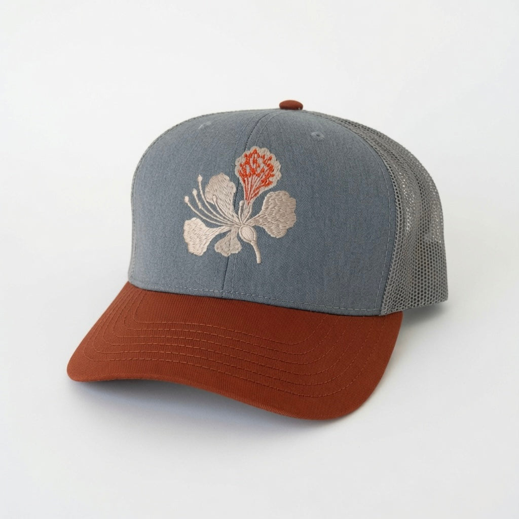 Signature Petals Cap - Slate Blue & Terracotta/Grey Mesh